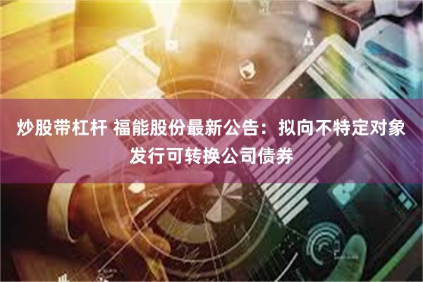 炒股带杠杆 福能股份最新公告：拟向不特定对象发行可转换公司债券